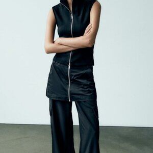Brand New Zara Women's XS Black Skirt Front Full Zipper Wide Leg Pants 4391/507